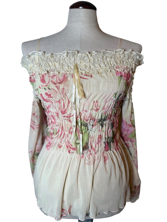 Terra Nostra Tops - Cream Floral Off-Shoulder Boho Blouse